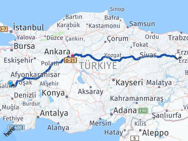 Uşak Eşme Erzincan Arası Kaç Km - Yol Haritası