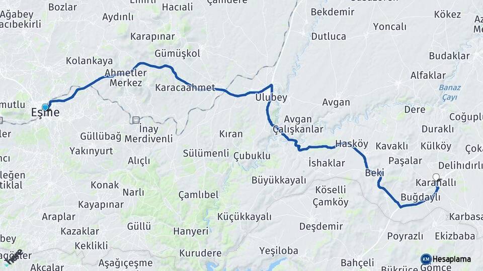Uşak Eşme Karahallı Arası Kaç Km - Yol Haritası