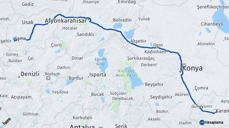 Uşak Eşme Karaman Arası Kaç Km - Yol Haritası