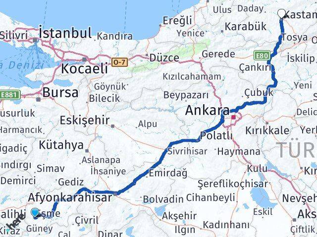 Uşak Eşme Kastamonu Arası Kaç Km - Yol Haritası