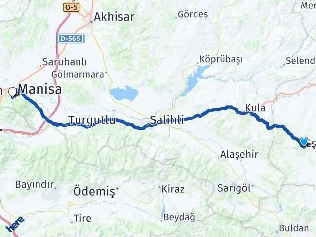 Uşak Eşme Lalapaşa Yunusemre Manisa Arası Kaç Km - Yol Haritası