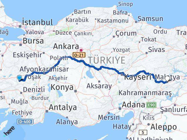 Uşak Eşme Malatya Arası Kaç Km - Yol Haritası