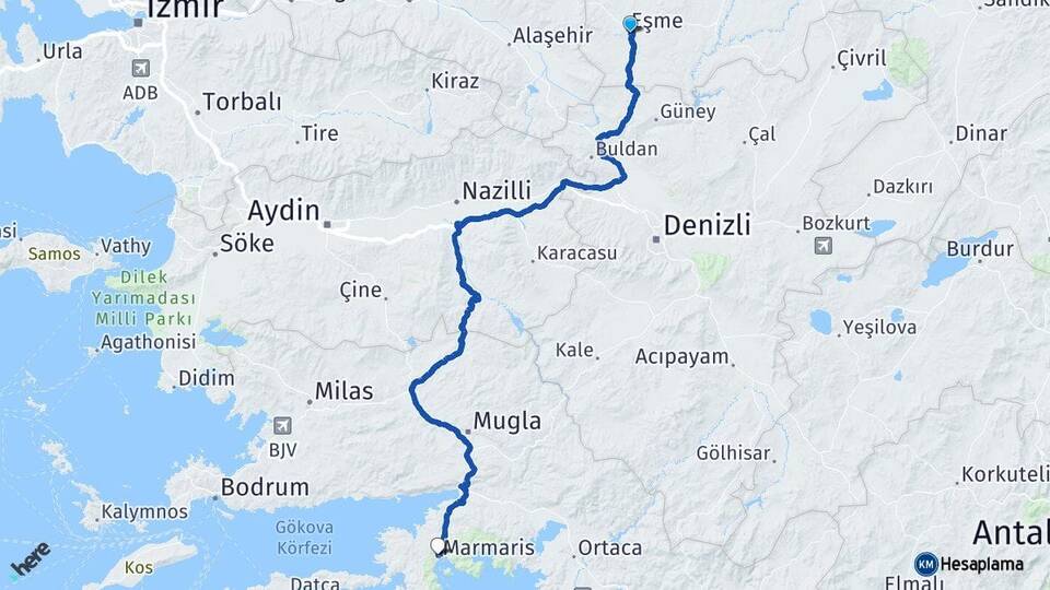 Uşak Eşme Marmaris Muğla Arası Kaç Km - Yol Haritası