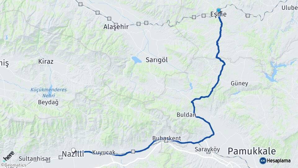 Uşak Eşme Nazilli Aydın Arası Kaç Km - Yol Haritası