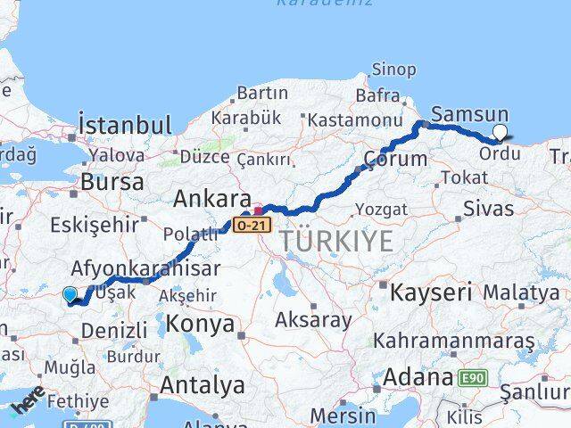 Uşak Eşme Ordu Arası Kaç Km - Yol Haritası