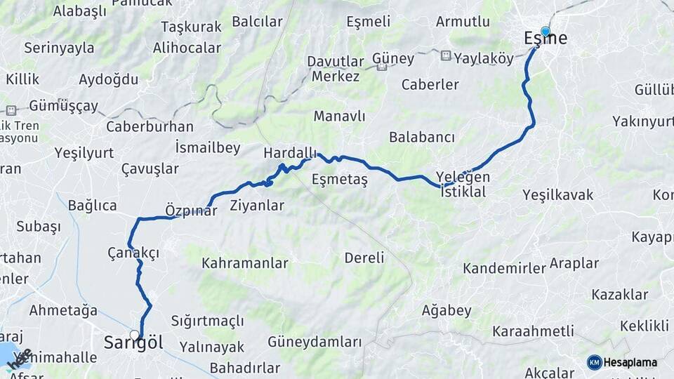 Uşak Eşme Sarıgöl Manisa Arası Kaç Km - Yol Haritası