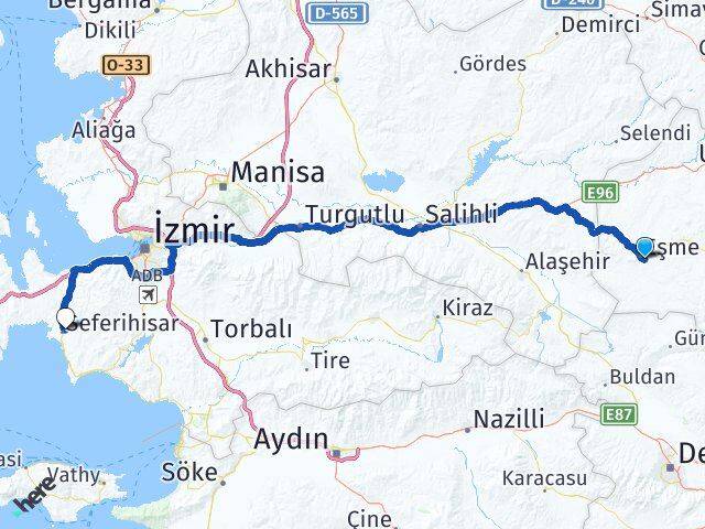 Uşak Eşme Seferihisar İzmir Arası Kaç Km - Yol Haritası