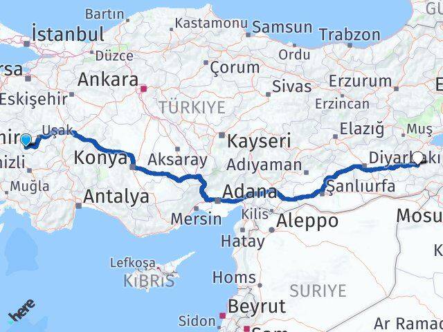 Uşak Eşme Siirt Arası Kaç Km - Yol Haritası