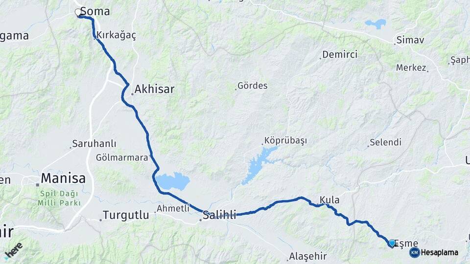 Uşak Eşme Soma Manisa Arası Kaç Km - Yol Haritası
