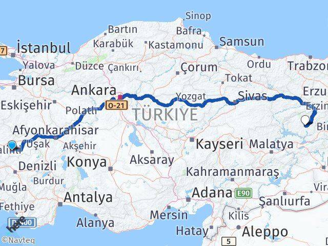 Uşak Eşme Tunceli Arası Kaç Km - Yol Haritası