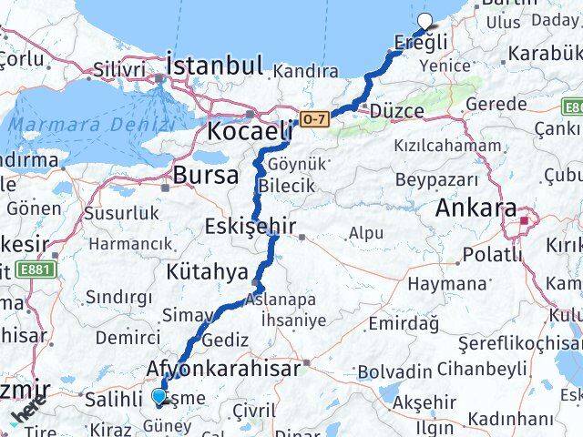 Uşak Eşme Zonguldak Arası Kaç Km - Yol Haritası