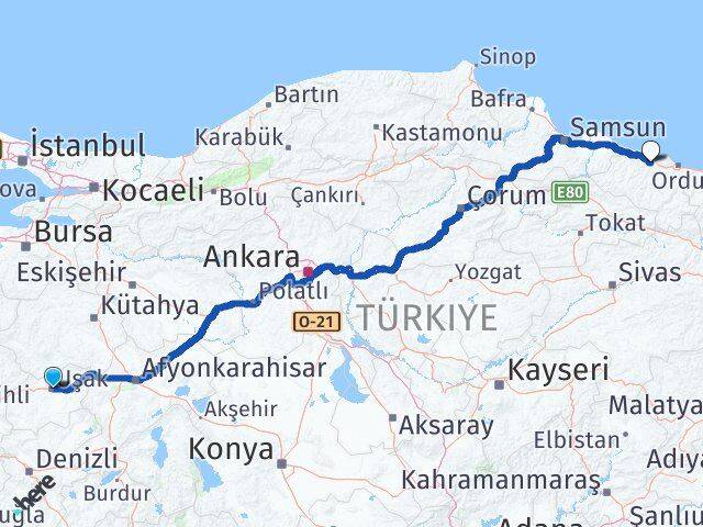 Uşak Fatsa Ordu Arası Kaç Km - Yol Haritası