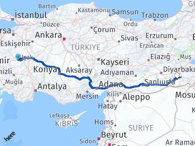Uşak Gercüş Batman Arası Kaç Km - Yol Haritası