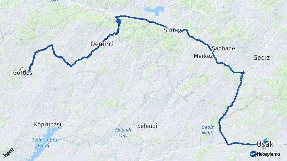 Uşak Gördes Manisa Arası Kaç Km - Yol Haritası