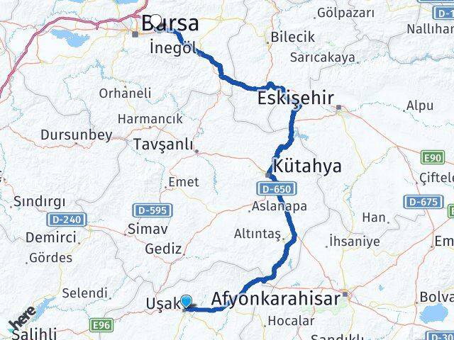 Uşak Gürsu Bursa Arası Kaç Km - Yol Haritası