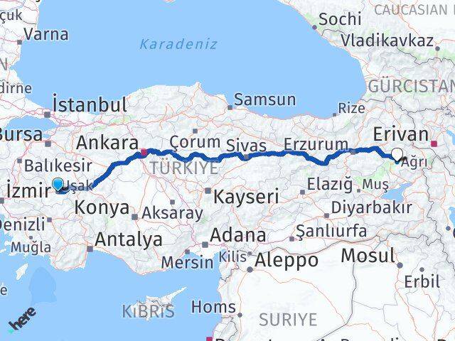 Uşak Hamur Ağrı Arası Kaç Km - Yol Haritası