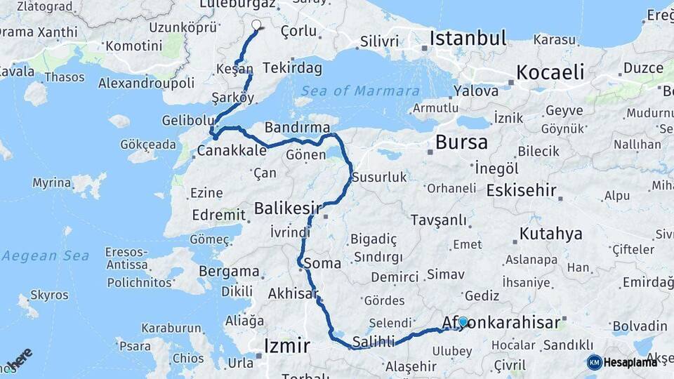 Uşak Hayrabolu Tekirdağ Arası Kaç Km - Yol Haritası