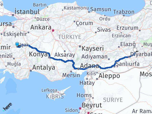 Uşak Hazro Diyarbakır Arası Kaç Km - Yol Haritası