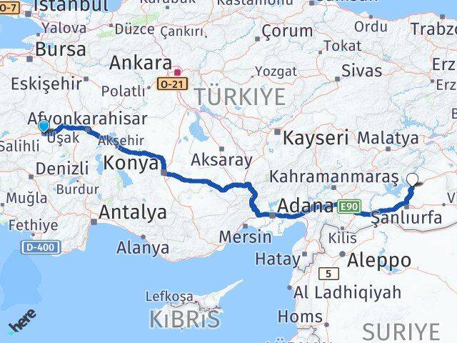 Uşak Hilvan Şanlıurfa Arası Kaç Km - Yol Haritası
