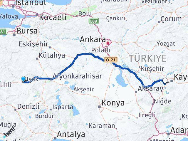 Uşak İncesu Kayseri Arası Kaç Km - Yol Haritası