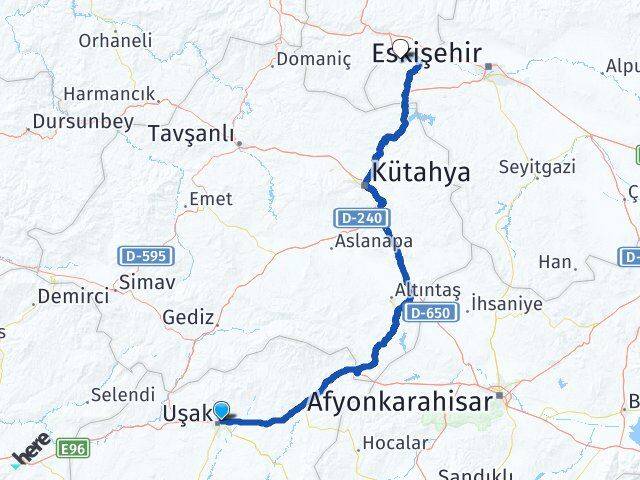 Uşak İnönü Eskişehir Arası Kaç Km - Yol Haritası