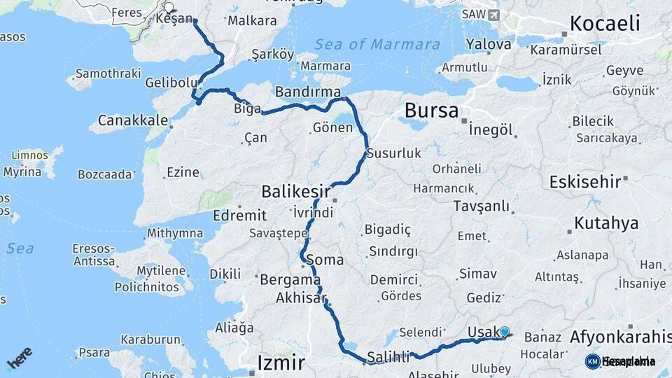 Uşak İpsala Edirne Arası Kaç Km - Yol Haritası