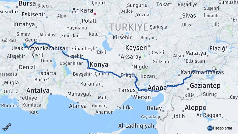 Uşak Kahta Adıyaman Arası Kaç Km - Yol Haritası