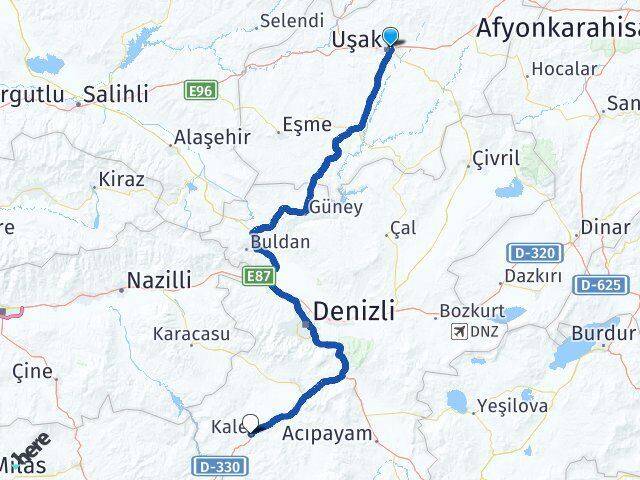 Uşak Kale Denizli Arası Kaç Km - Yol Haritası