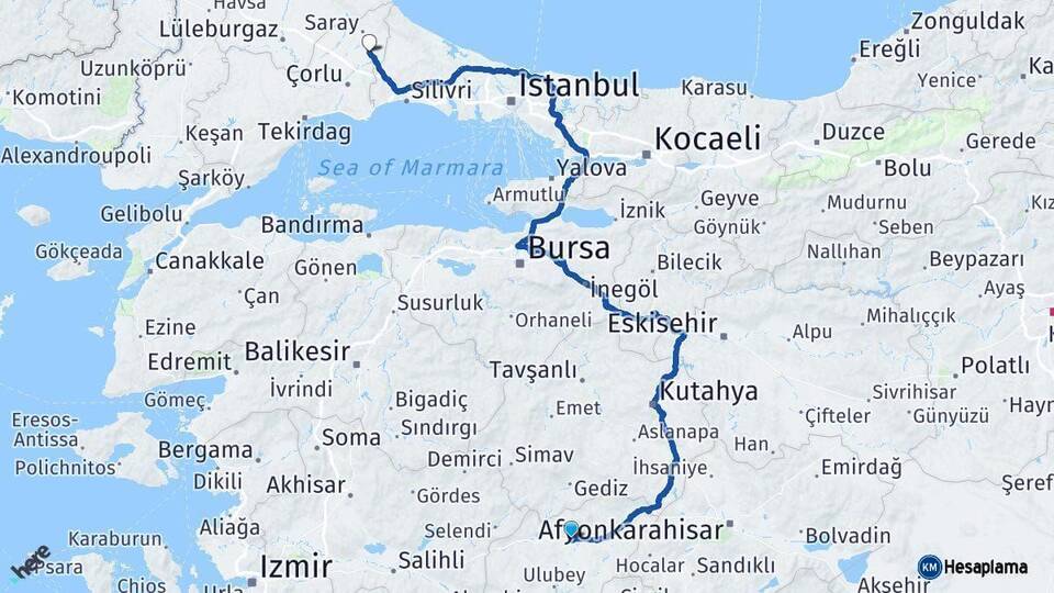 Uşak Kapaklı Tekirdağ Arası Kaç Km - Yol Haritası