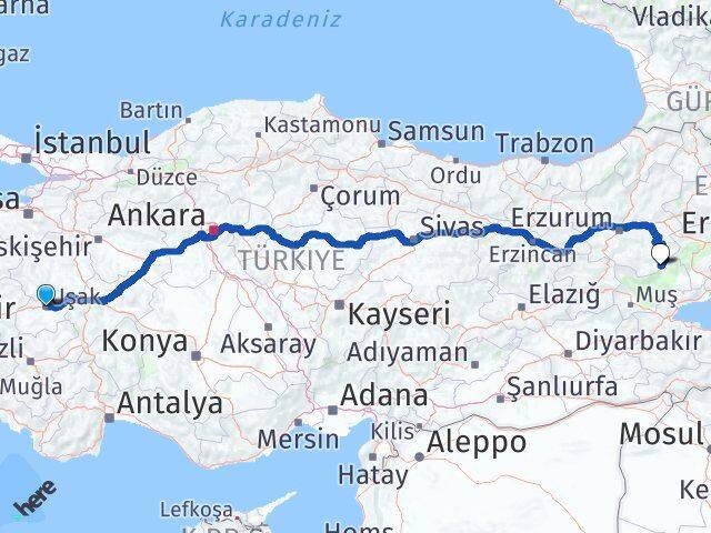 Uşak Karaçoban Erzurum Arası Kaç Km - Yol Haritası