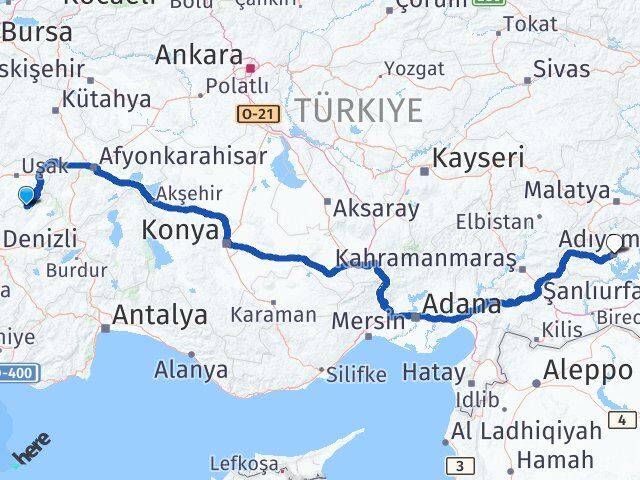 Uşak Karahallı Adıyaman Arası Kaç Km - Yol Haritası