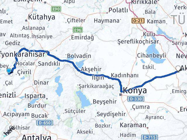 Uşak Karahallı Aksaray Arası Kaç Km - Yol Haritası