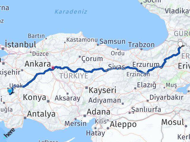 Uşak Karahallı Ardahan Arası Kaç Km - Yol Haritası