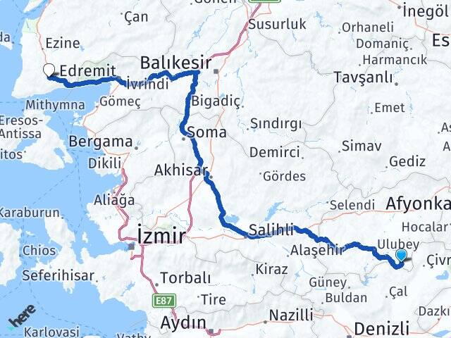 Uşak Karahallı Ayvacık Çanakkale Arası Kaç Km - Yol Haritası