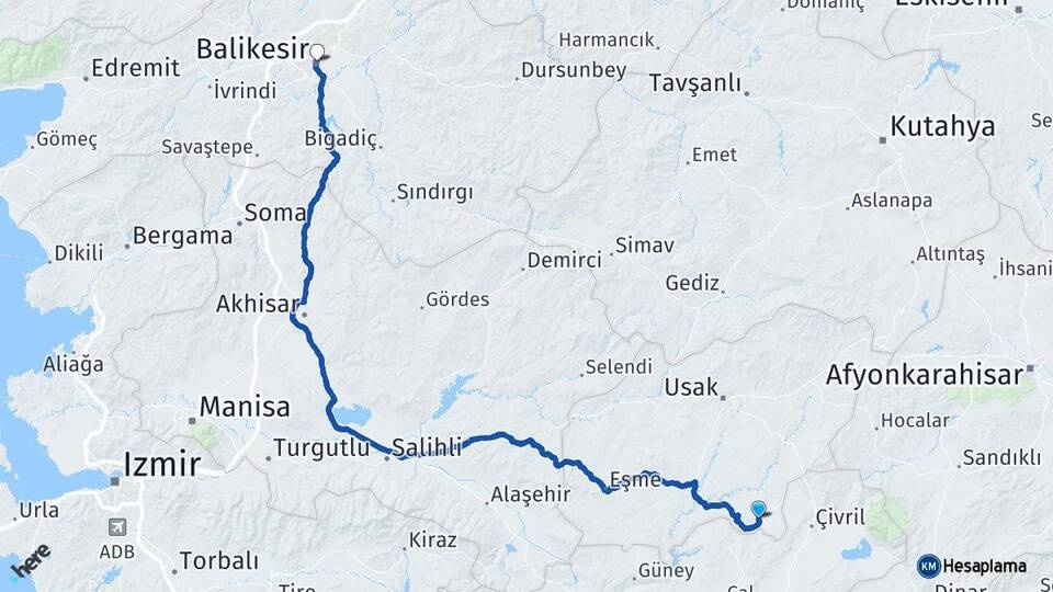 Uşak Karahallı Balıkesir Arası Kaç Km - Yol Haritası