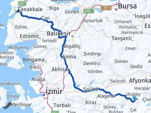 Uşak Karahallı Çanakkale Arası Kaç Km - Yol Haritası