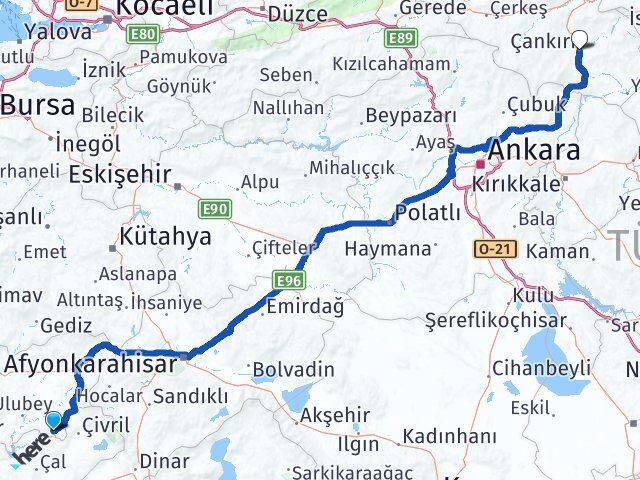 Uşak Karahallı Çankırı Arası Kaç Km - Yol Haritası
