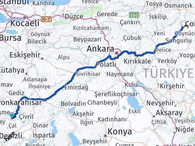 Uşak Karahallı Çorum Arası Kaç Km - Yol Haritası