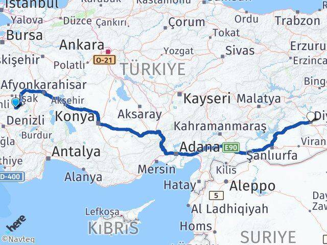 Uşak Karahallı Diyarbakır Arası Kaç Km - Yol Haritası