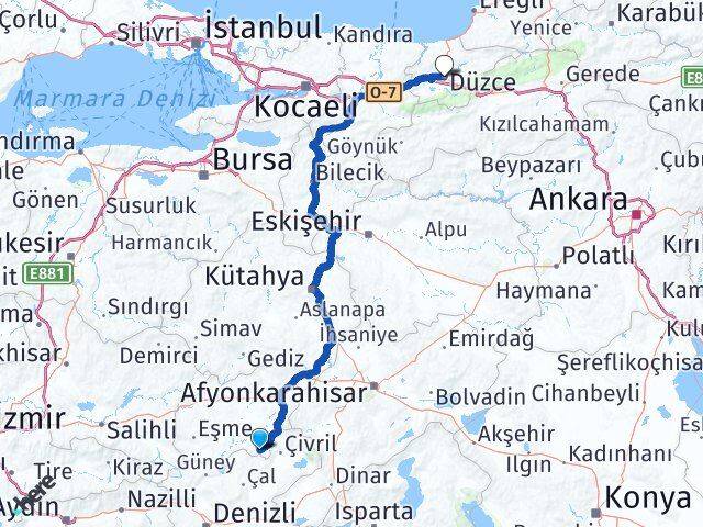 Uşak Karahallı Düzce Arası Kaç Km - Yol Haritası