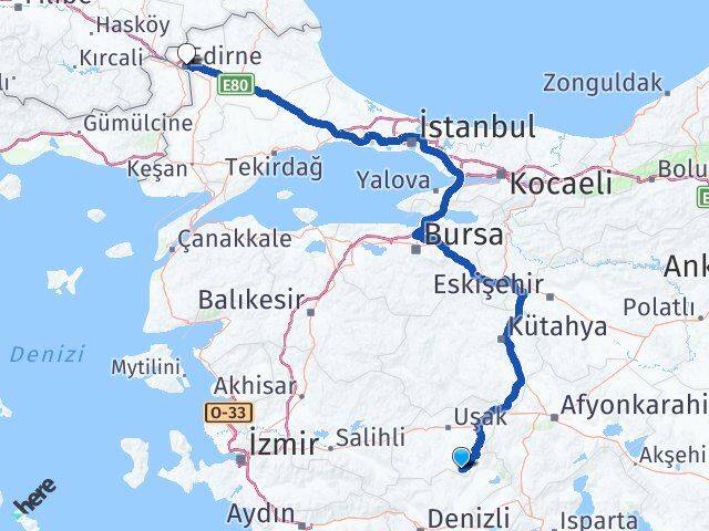 Uşak Karahallı Edirne Arası Kaç Km - Yol Haritası