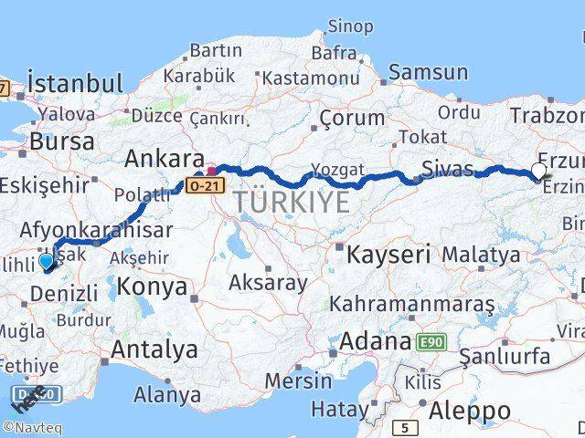 Uşak Karahallı Erzincan Arası Kaç Km - Yol Haritası