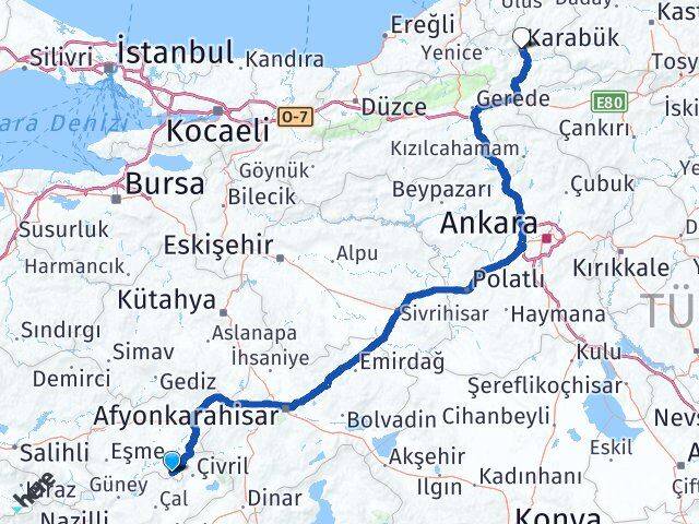 Uşak Karahallı Karabük Arası Kaç Km - Yol Haritası
