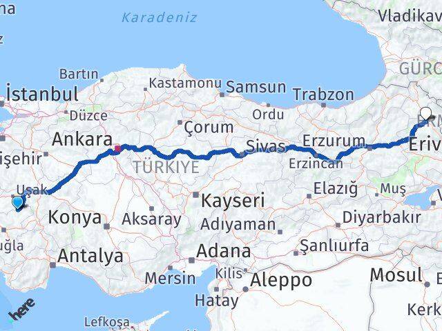 Uşak Karahallı Kars Arası Kaç Km - Yol Haritası