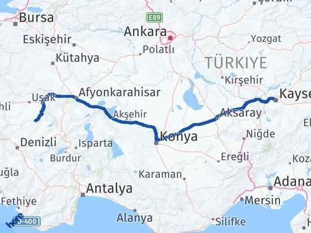Uşak Karahallı Kayseri Arası Kaç Km - Yol Haritası