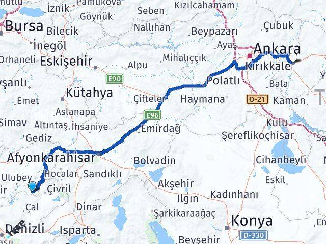 Uşak Karahallı Kırıkkale Arası Kaç Km - Yol Haritası