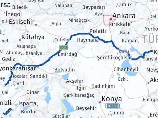 Uşak Karahallı Kırşehir Arası Kaç Km - Yol Haritası