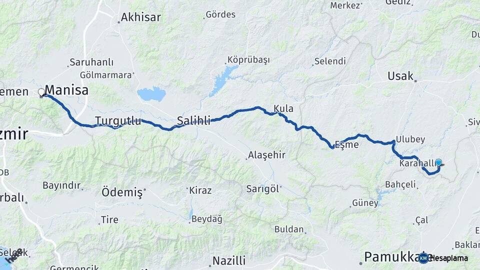 Uşak Karahallı Manisa Arası Kaç Km - Yol Haritası