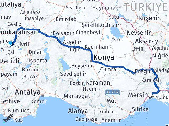 Uşak Karahallı Mersin Arası Kaç Km - Yol Haritası