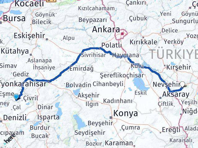 Uşak Karahallı Nevşehir Arası Kaç Km - Yol Haritası